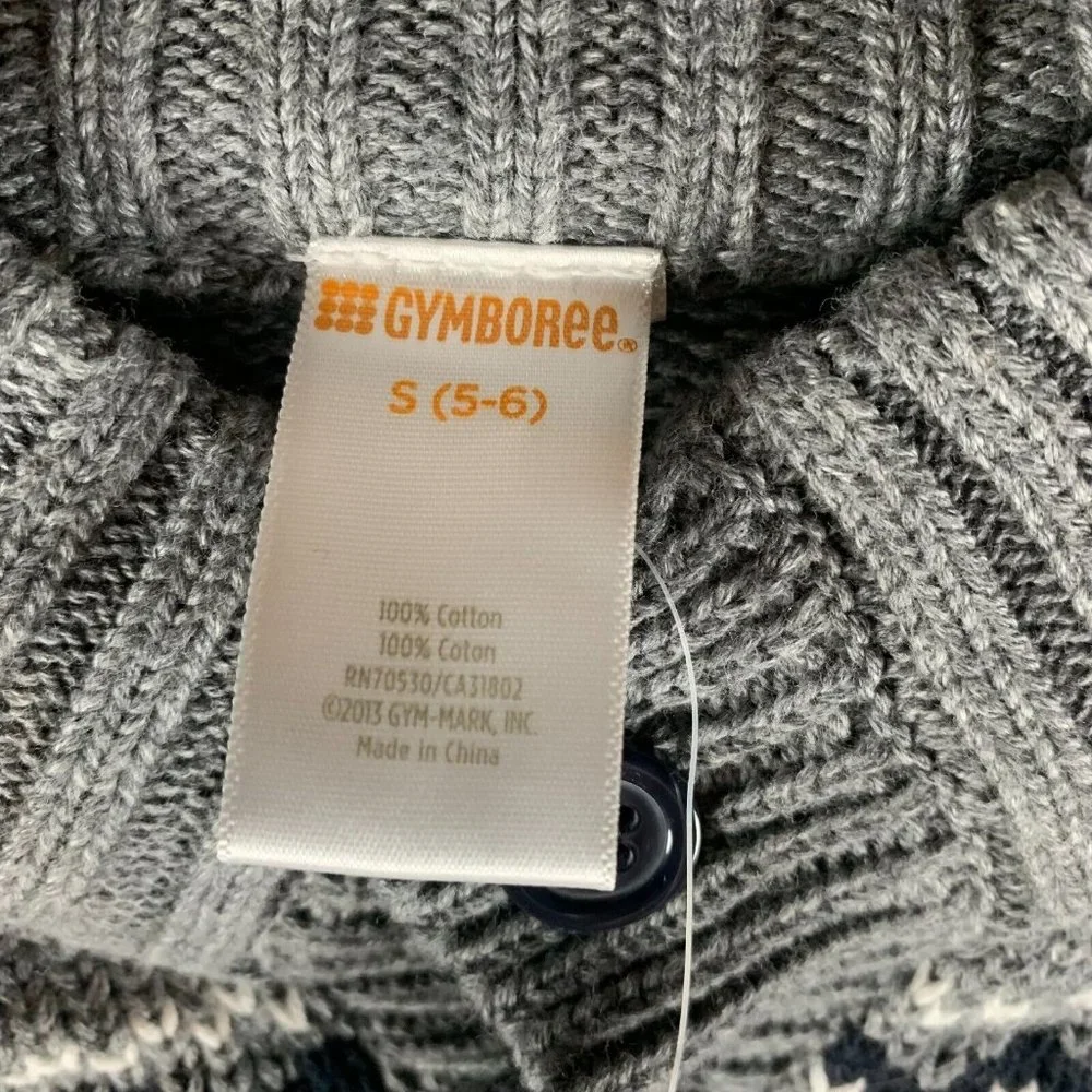 Gymboree Kids Fair Isle Grey Sweater Fleece Neck Lining Size 5-6‎ NWT 6474